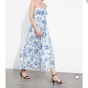 & Other Stories Blue and White Floral Midi Dress